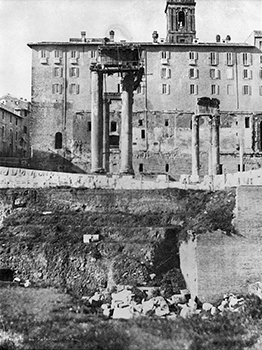 Alfred-Nicolas Normand, Colonnes du temple de Vespasien devant un immeuble, 1851