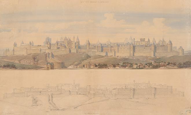 Eugène-Emmanuel Viollet-le-Duc, Cité de Carcassonne, Élévation de la face ouest : état actuel, état projeté