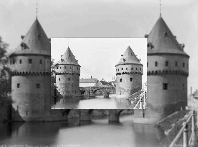 Alfred-Nicolas Normand, Tours et pont sur la Lys, extra-muros, Courtrai, Flandres, Belgique, 1891
