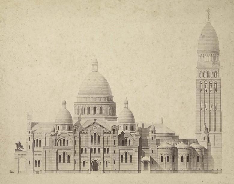 Paul Abadie, Basilique du Sacré-Cœur, relevé de la façade sud, vers 1875