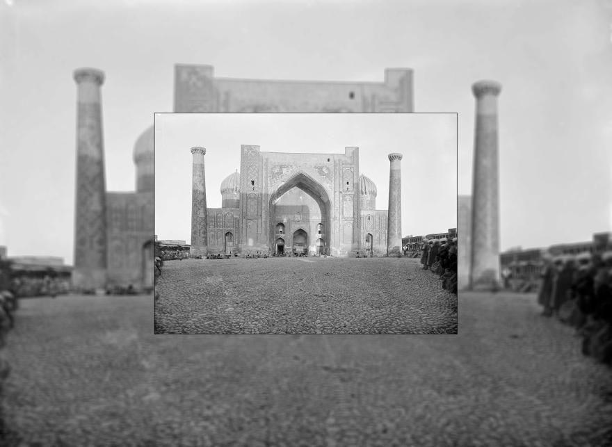 Paul Nadar, Place du Registan, medersa Chir-Dor,  Ouzbékistan ; Province de Samarcande ; Samarcande, 1890