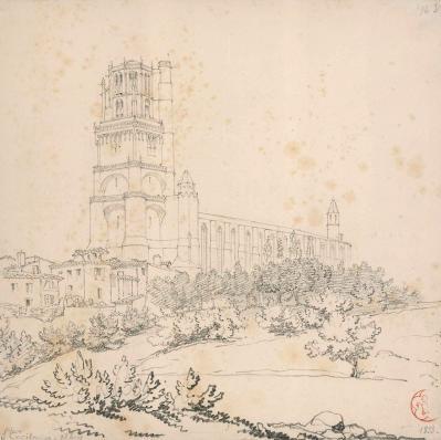VIOLLET-LE-DUC, VUE D'ENSEMBLE DE LA CATHÉDRALE SAINTE-CÉCILE D'ALBI, MINE DE PLOMB, AOÛT 1833