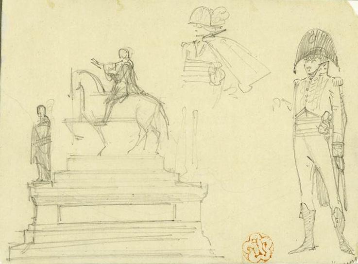 O VIOLLET-LE-DUC, DESSIN PROJET DE MONUMENT NAPOLÉON 1ER, MINE DE PLOMB, 1864