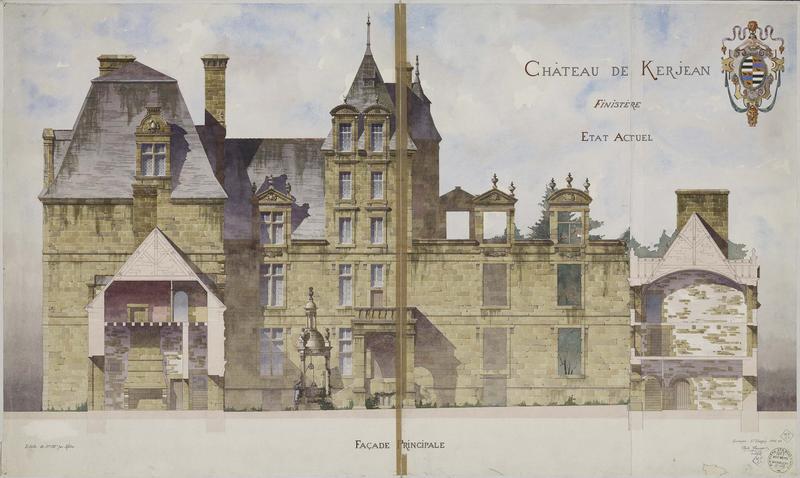Charles Chaussepied, Coupe de la façade principale, Château de Kerjean et ses dépendances, Saint-Vougay, 1905-1906