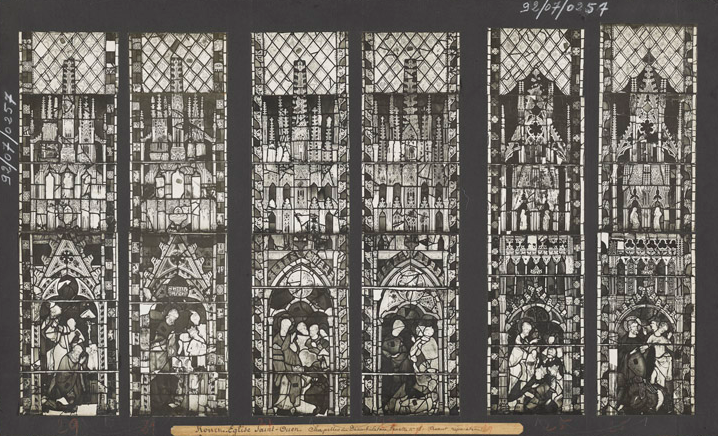 Chapelles du déambulatoire, fenêtres 29, 27, 25, avant réparation, Église Saint-Ouen, Rouen, s.d.