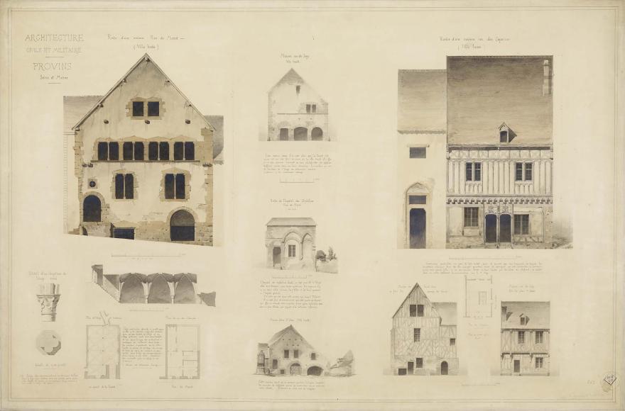 Pierre-Joseph Garrez,  Élévations, coupes, plans et détails de maisons diverses, Provins, 1847