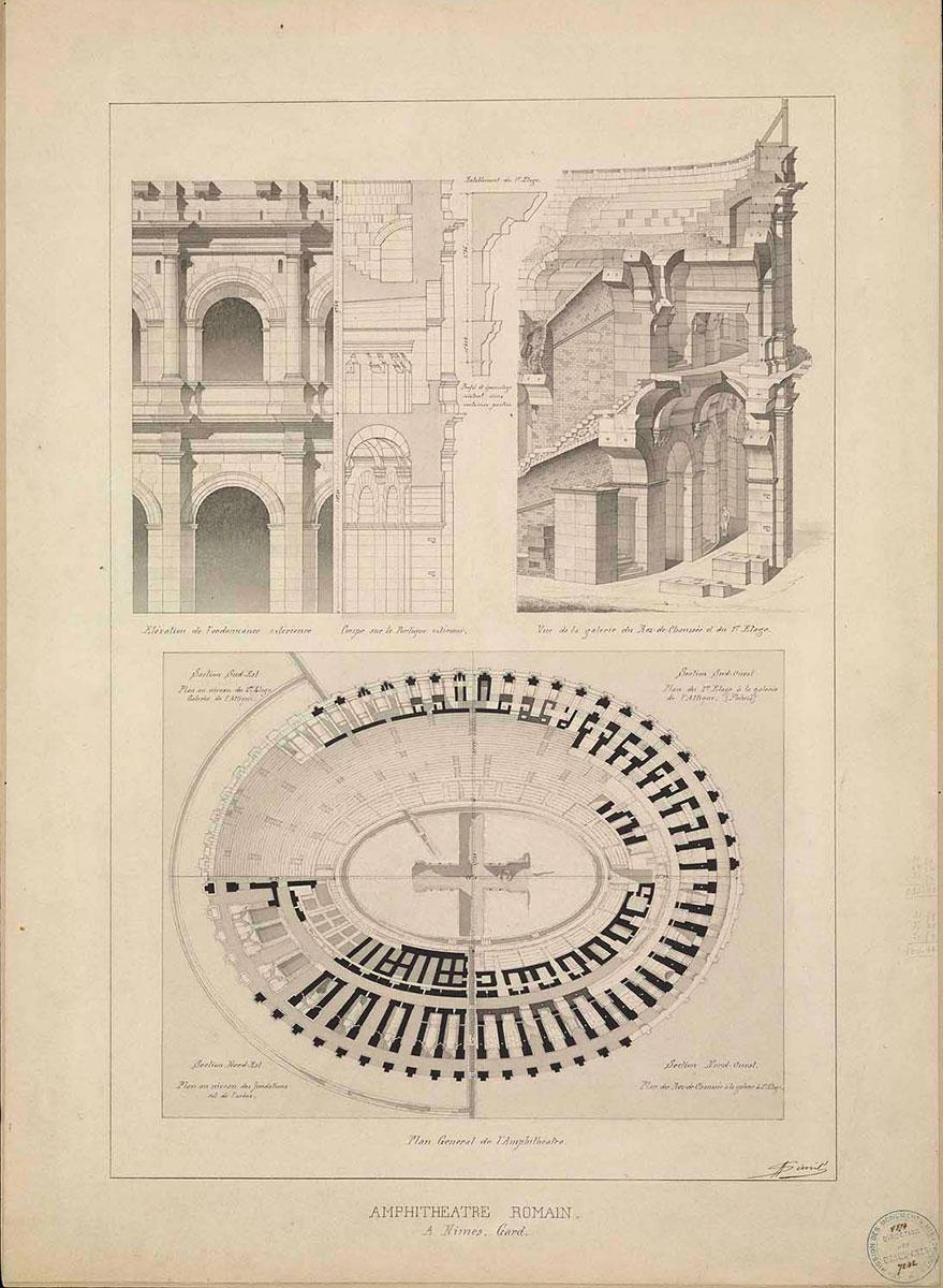 Alphonse Simil, Amphithéâtre romain de Nîmes (Gard), 1874