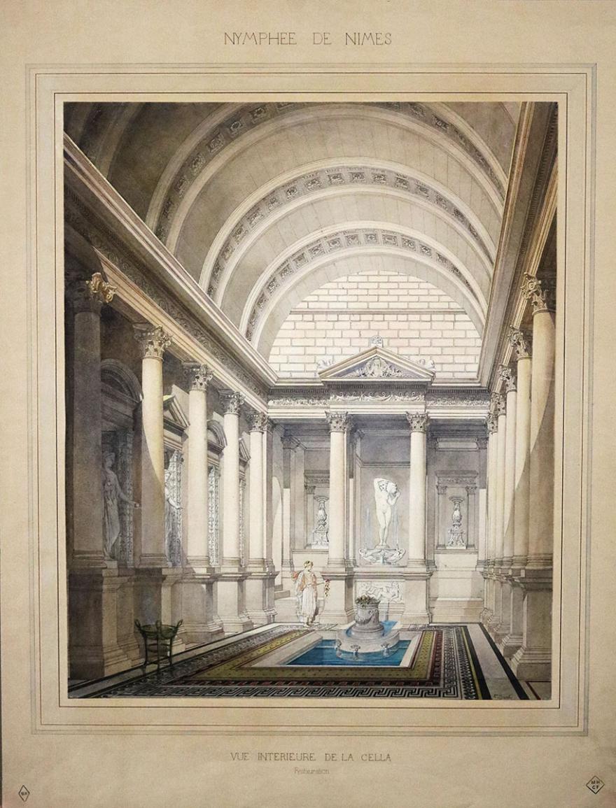 Alphonse Simil, Vue intérieure de la cella du nymphée de Nîmes (Gard), État actuel, 1872