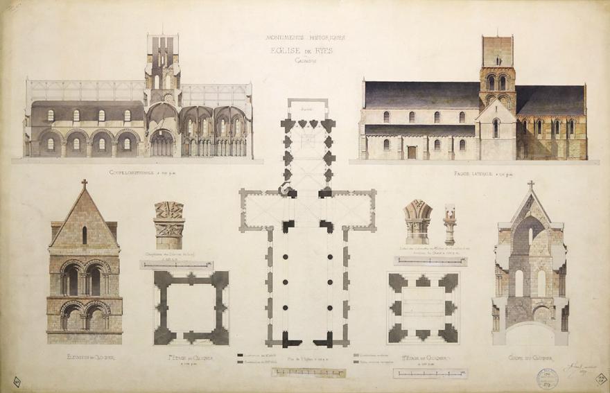 Alphonse Simil, Coupes, élévations, plans, détails de l’église de Ryes (Calvados), 1889
