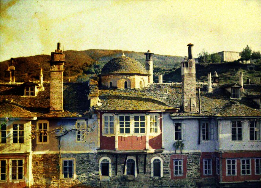 Fernand Cuville, Ensemble de cellules particulières, dans la montagne, République monastique du Mont-Athos, Grèce, 1918