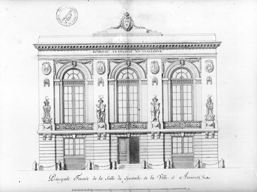 Dessin d'architecture : élévation de la façade du théâtre d’Amiens (Somme) 