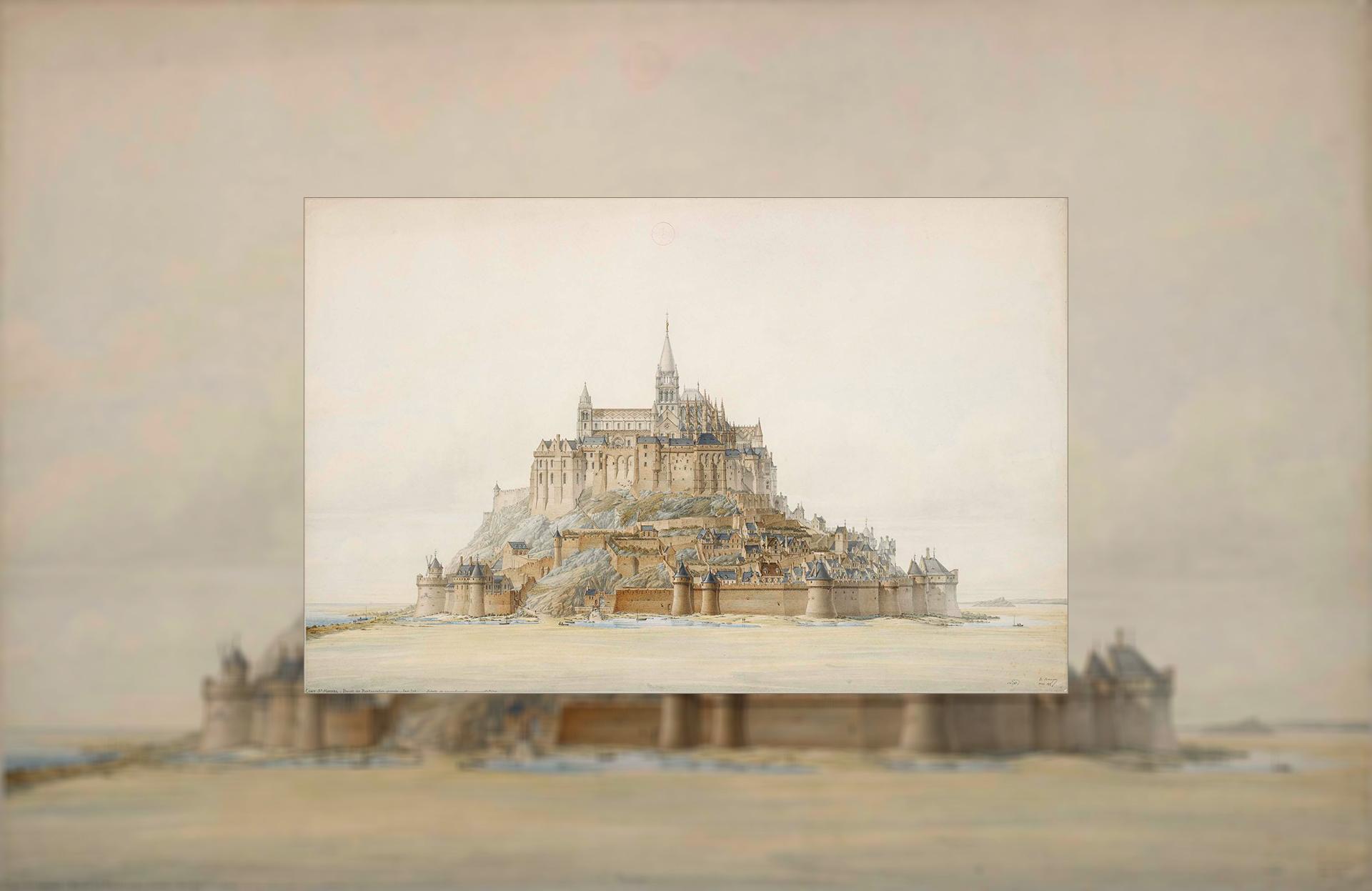 Corroyer Edouard, Projet de restauration générale : face sud, mont Saint Michel, 1875 