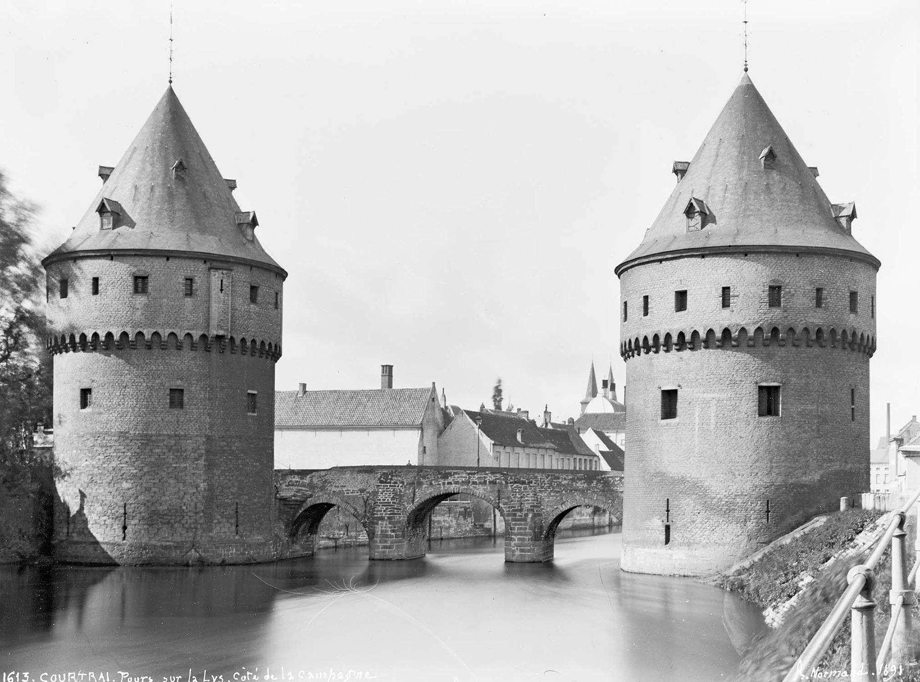 Alfred-Nicolas Normand, Tours et pont sur la Lys, extra-muros, Courtrai, Flandres, Belgique, 1891.