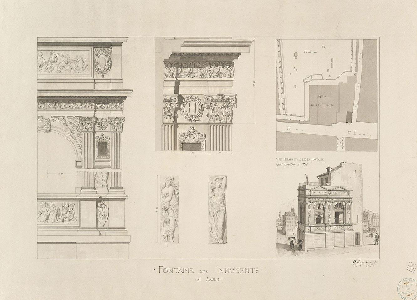 Henri Toussaint, Plan et détails de la fontaine des Innocents, [sd] © Ministère de la Culture (France), MPP, diff. GrandPalaisRMN Photo.