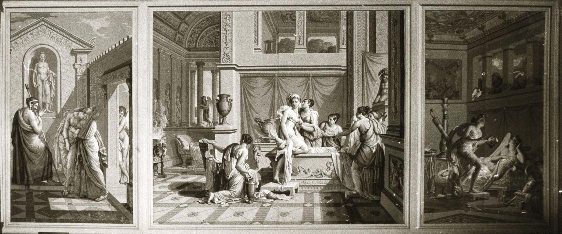 Scènes mythologiques de l’histoire de Psyché, vue partielle,Saint-Amans-Soult,(Tarn) 1978