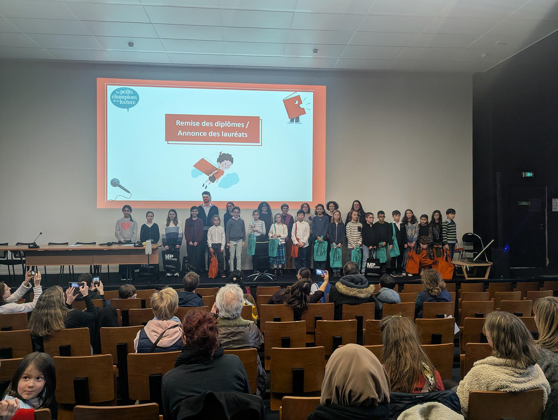 Finale départementale des Petits champions de la lecture, auditorium de la MPP, Charenton-le-Pont (Val-de-Marne)